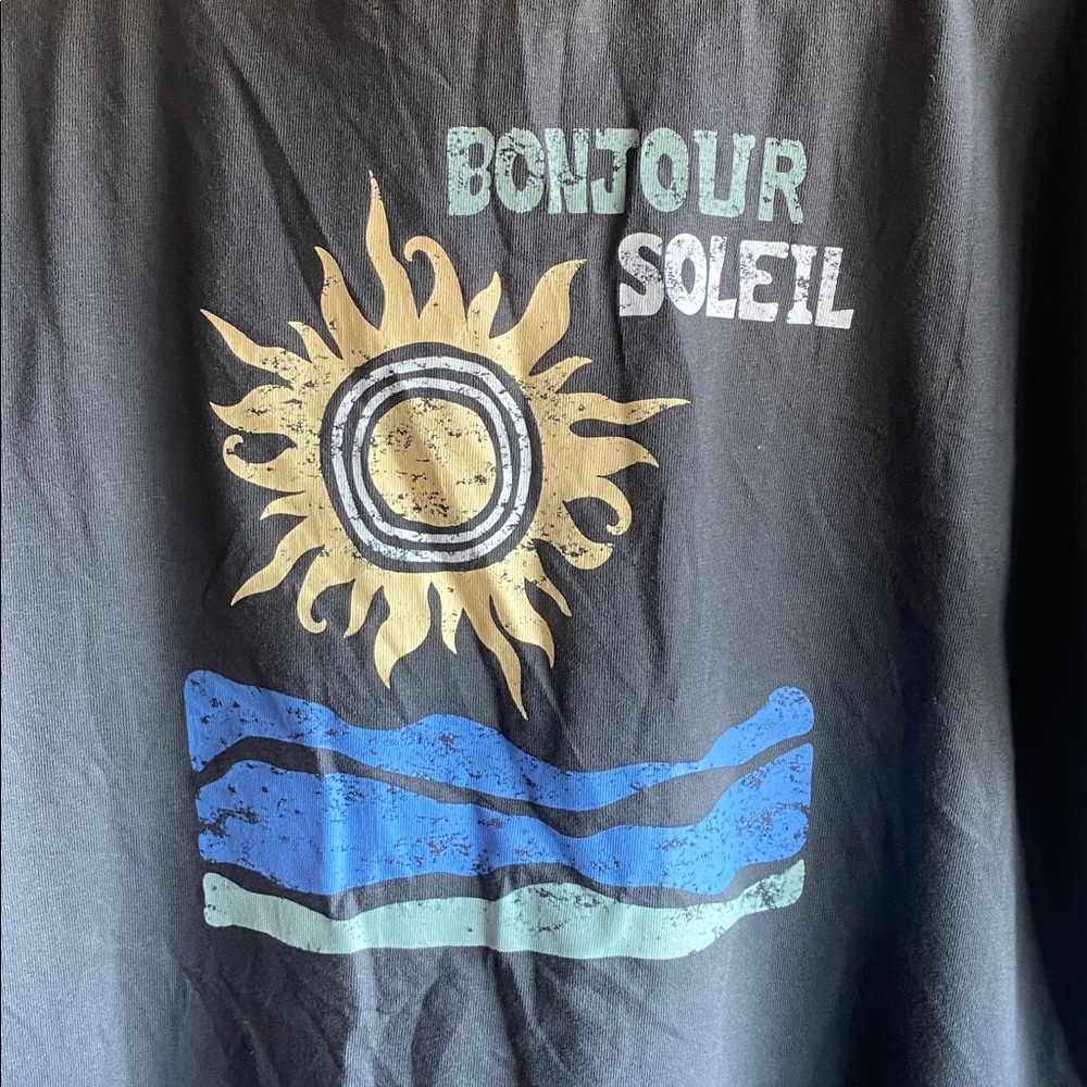 C&C California NWT Graphic Bonjour Soleil 😎Sun-washed Black 100% Cotton Tee